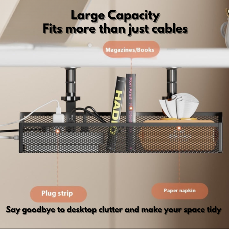 Under Desk Cable Management Tray – Punch-Free Cord Organizer