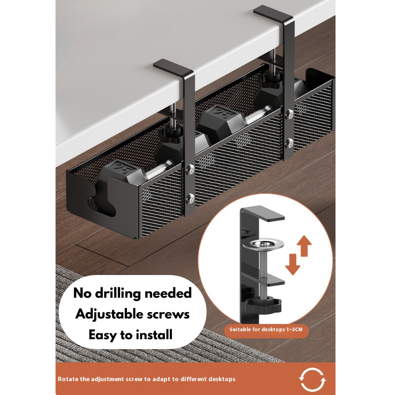 Under Desk Cable Management Tray – Punch-Free Cord Organizer