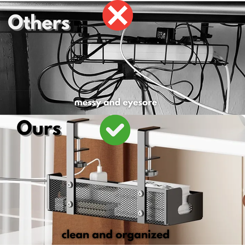 Under Desk Cable Management Tray – Punch-Free Cord Organizer